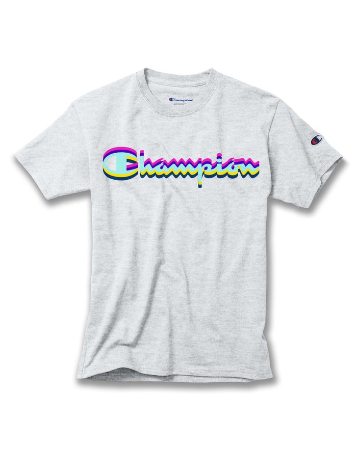 Champion Cotton Script Logo - Poikien Harmaat T-Paita - Suomi 2675438-IK